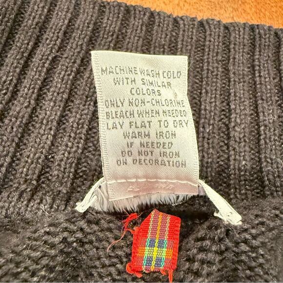 Vintage Christmas Wreath Zip Sweater Plaid Ribbon Applique Beaded Sz Lrg Black - Picture 9 of 12